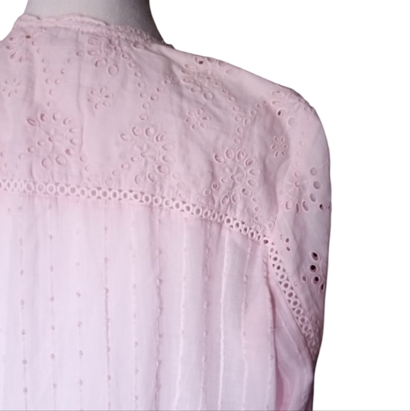 Sundance Baby Pink Marion Eyelet Lace Button Front Cotton Shirt Sz Petite Large - Picture 8 of 11